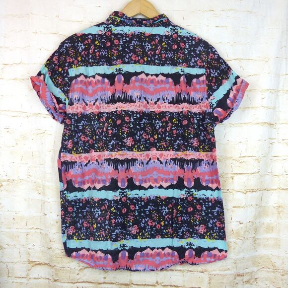 Rollas Beach Boy Shirt Men L Multicolor Abstract Print Button Short Sleeve 90s - Picture 2 of 14